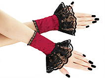Rukavice - Spoločenské zametové rukavice čierno červené 10F - 5786125_