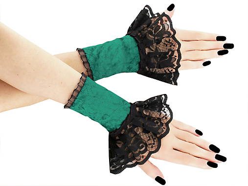 Spoločenské zametové rukavice čierno zelené 11F