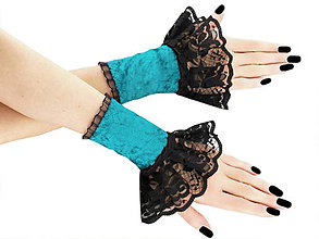Rukavice - Spoločenské zametové rukavice čierno tyrkysové 3F - 5786021_
