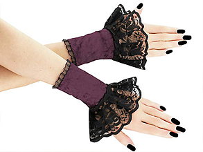 Rukavice - Spoločenské zametové rukavice čierno fialové 7F - 5786085_