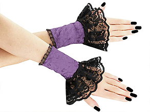 Rukavice - Spoločenské zametové rukavice čierno lila 14F - 5787501_