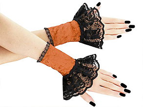 Rukavice - Spoločenské zametové rukavice čierno oranžové 15F - 5787505_