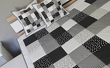 Úžitkový textil - Prehoz, vankúš patchwork vzor čierno-biela ( rôzne varianty veľkostí ) - 5794051_