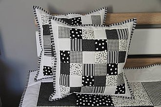 Úžitkový textil - Prehoz, vankúš patchwork vzor bielo-čierny, vankúš - 5794084_
