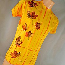 Topy, tričká, tielka - Žluto-oranžové batikované triko s listy S 6642282 - 5805974_