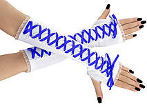 Rukavice - Elegantné bielo modré spoločenské bezprstové rukavice 1P - 5810358_