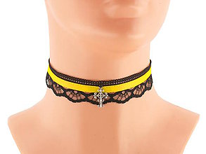 Náhrdelníky - Dámský žltý obojok náhrdelník čipkový 01V - 5809400_