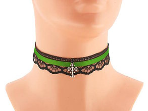 Náhrdelníky - Dámský zelený obojok náhrdelník čipkový 01V - 5809415_
