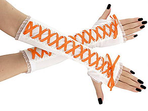 Rukavice - Elegantné bielo oranžové spoločenské bezprstové rukavice 1P - 5810413_