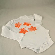 Detské oblečenie - Dětské body s oranž. listy dlouhý rukáv, 6-9 měs. - 5812306_