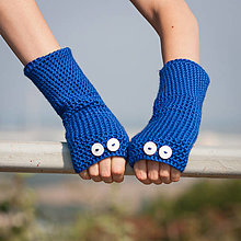 Rukavice - Modré rukavice bez prstov - 5820105_