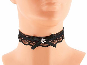 Náhrdelníky - Dámský gothic čierný obojok náhrdelník čipkový 01S - 5825493_