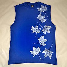 Pánske oblečenie - Pánské modré tílko s bílými listy L - 5822349_