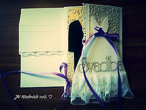 Papiernictvo - Sada - Elegantné blahoželanie k svadbe s ručne vyrobenou obálkou (fialová stuha) - 5826265_