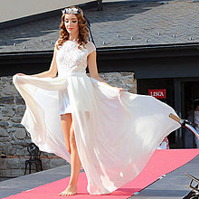 Šaty - Svadobné šaty s vyšívaným tylovým živôtikom a šifónovou sukňou - 5840936_