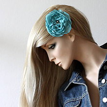  - Saténový kvet do vlasov na sponke Modrá pivonka - 5845317_