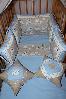 Detský textil - Modro béžové vtáčiky - 5874711_