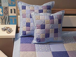 Úžitkový textil - Prehoz, vankúš patchwork vzor modrá, vankúš - 5890769_