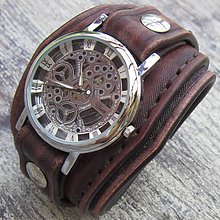 Náramky - Hnedé kožené hodinky - 5891574_