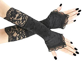 Rukavice - Dámské zamatové rukavičky čierne s čipkou  1020 - 5921962_