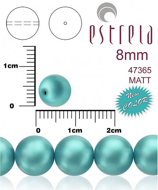 Voskované perly zn.Estrela (47365 - matná tyrkysová) 8mm, bal.15ks