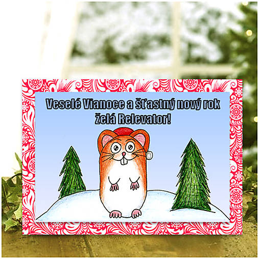 Zvieracie Vianoce - vianočná pohľadnica so škrečkom (mrázová)