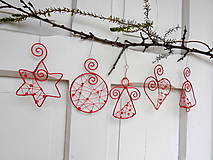 Dekorácie - červené vianoce z drôtu... sada - 5940221_