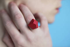 Prstene - Geometrický prsteň | minimal arch | bright red - 5946431_