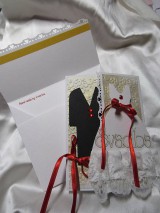 Papiernictvo - Sada - Elegantné blahoželanie k svadbe s ručne vyrobenou obálkou (červená stuha) - 5955555_