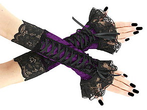 Rukavice - Gothic zamatové fialové bezprsté rukavice 0575 - 5966925_