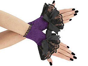 Rukavice - Spoločenské zamatové rukavice čierno fialové 1J - 5970756_
