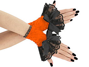 Rukavice - Spoločenské zamatové rukavice čierno oranžové 1J - 5970923_
