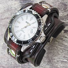 Náramky - Pánske kožené hodinky vintage hnedá - 5971443_