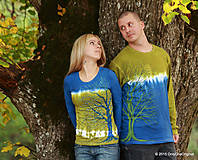 Topy, tričká, tielka - Dámske a pánske tričká párové so stromami batikované a maľované GAŠTANOVÁ ROMANCA - 5981027_