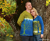 Topy, tričká, tielka - Dámske a pánske tričká párové so stromami batikované a maľované GAŠTANOVÁ ROMANCA - 5981050_
