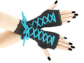 Rukavice - Bezprsté čierné rukavičky so šnurovaním - gothic štýl 0110C - 5994322_