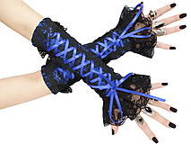 Rukavice - Čipkové spoločenské rukavice čierno modré  0685A - 6000815_