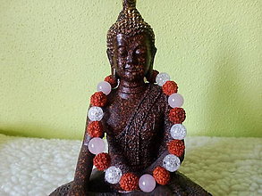 Náramky - Rudraksha stredná s kryštálom a ruženínom - 6006170_
