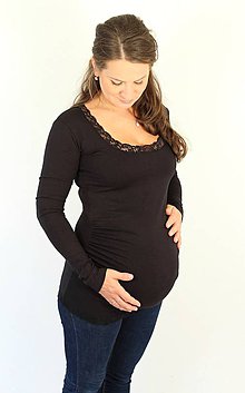 Tehotenské oblečenie - Tehotenské tričko 2v1 dlhý rukáv - s čipkou - 6011060_