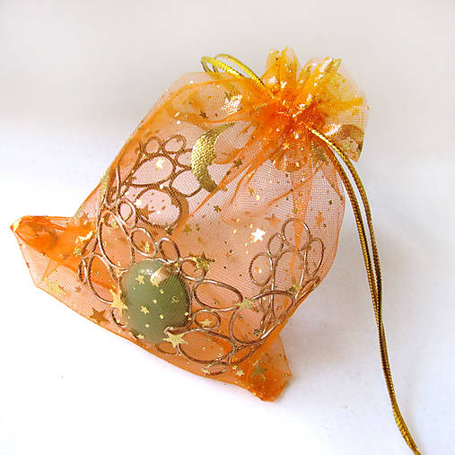 Obalový materiál - Organzové vrecúško 10x12cm s potlačou (HviezdyMesiac-oranžové) - 6022953_