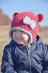 Detské čiapky - Zimná ušianka ... "macko s mašľou" - 6025652_