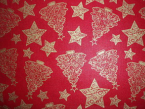 Textil - Vianočná - zlaté stromčeky a hviezdičky - 6039966_