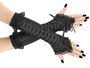 Rukavice - Bezprsté čierné gothic rukavice korzetové  0215 - 6096526_
