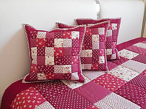 Úžitkový textil - Prehoz, vankúš patchwork vzor bordovo-červený ( rôzne varianty veľkostí ) - 6101255_