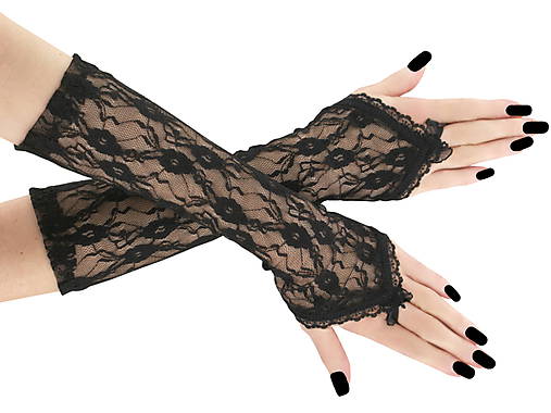 Rukavice - Dámské čipkové čierne rukavice 01X - 6105699_