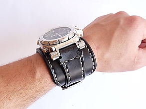 Náramky - Infantry čierne kožené hodinky II - 6107089_