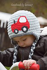 Detské čiapky - Zimná ušianka ... "červený traktúrek" - 6159760_