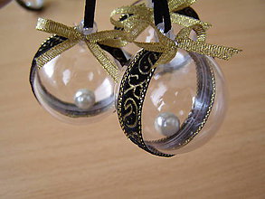 Dekorácie - Vianočné malé čiernozlaté s perlou -set 5ks - 6159904_