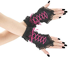 Rukavice - Bezprsté čierno růžové gothic rukavičky 02X - 6170473_