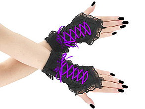 Rukavice - Bezprsté čierno fialové gothic rukavičky 03X - 6170477_